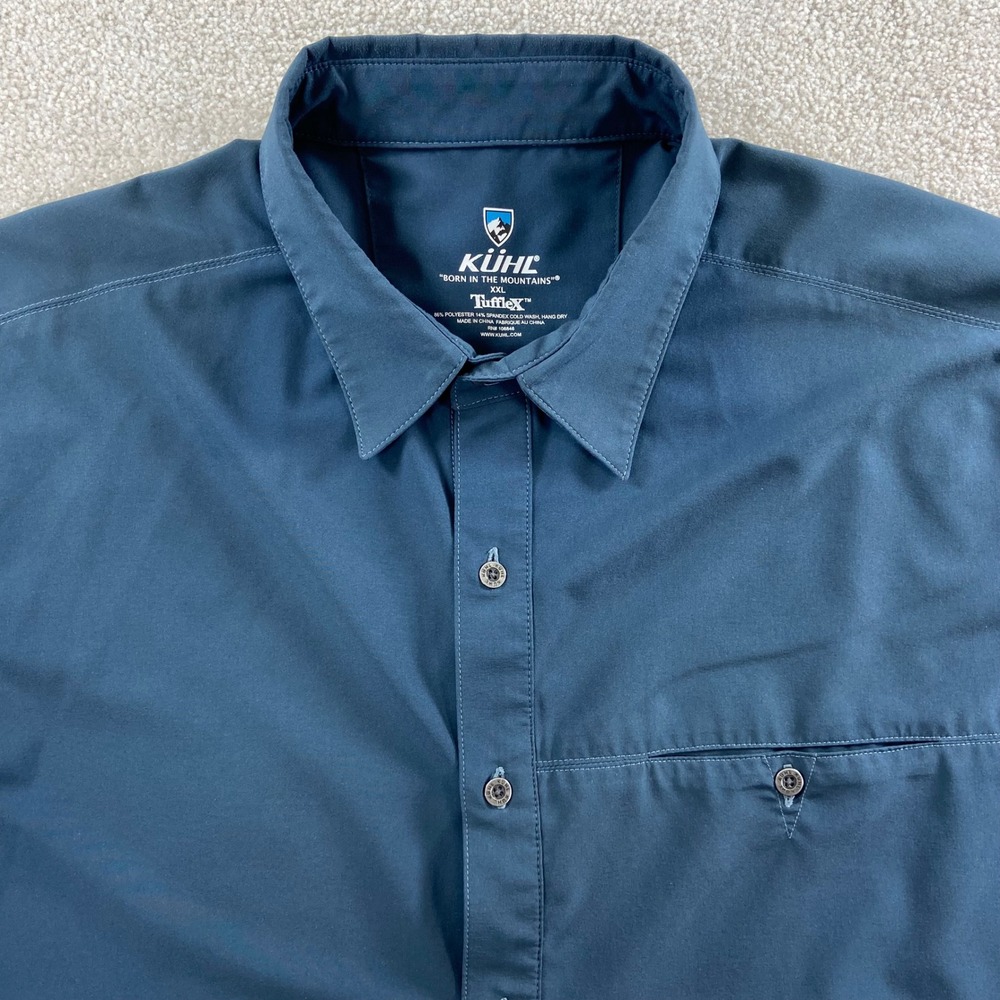 KUHL Shirt Mens XXL Blue Tufflex Short Sleeve Button Down Outdoor Hiking 6697